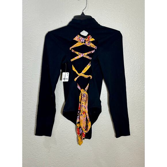 Free People Tops - Free People Intimately Black Long Sleeve Open-Back Lace-Up Bodysuit Size M